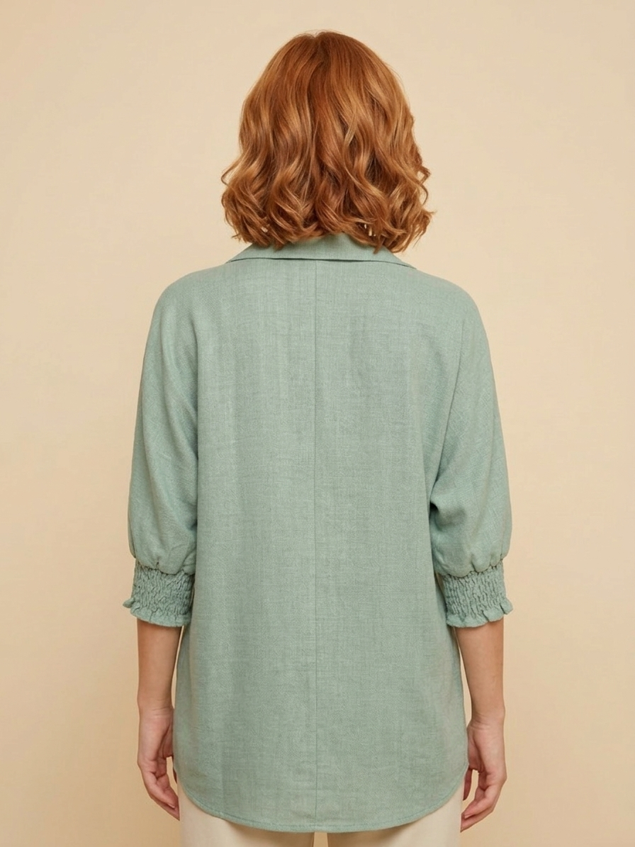 5820CC Soft Sage Smocked Sleeve Blouse