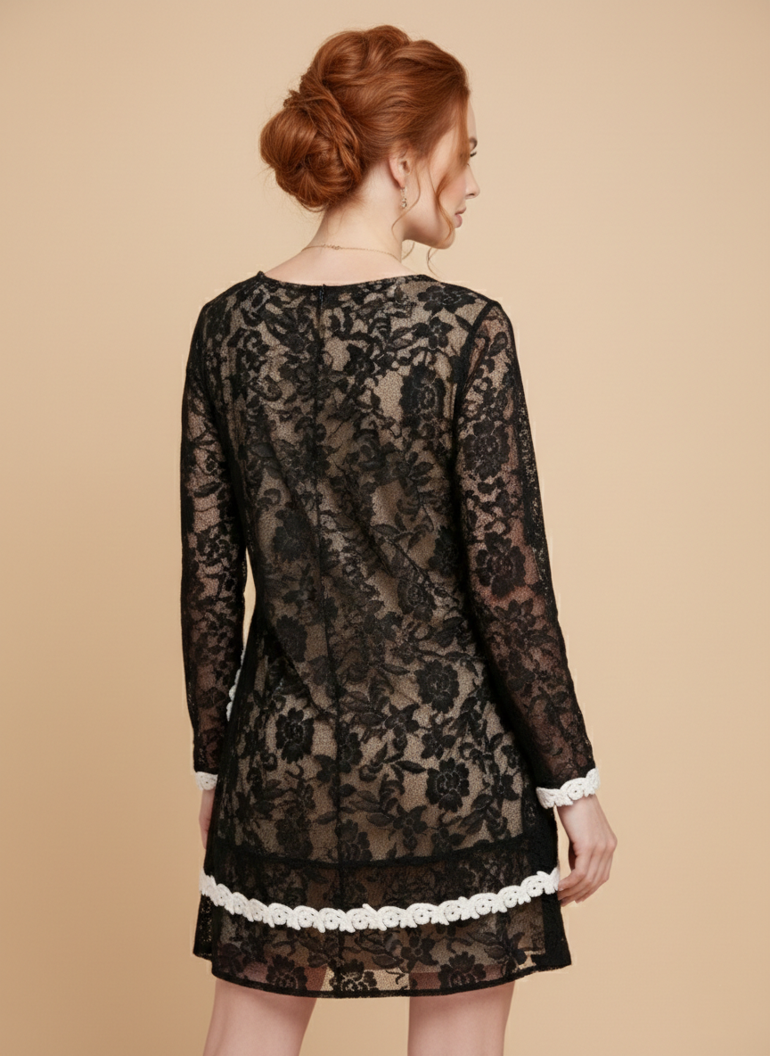 4239 Black Rose Lace Dress with side pockets