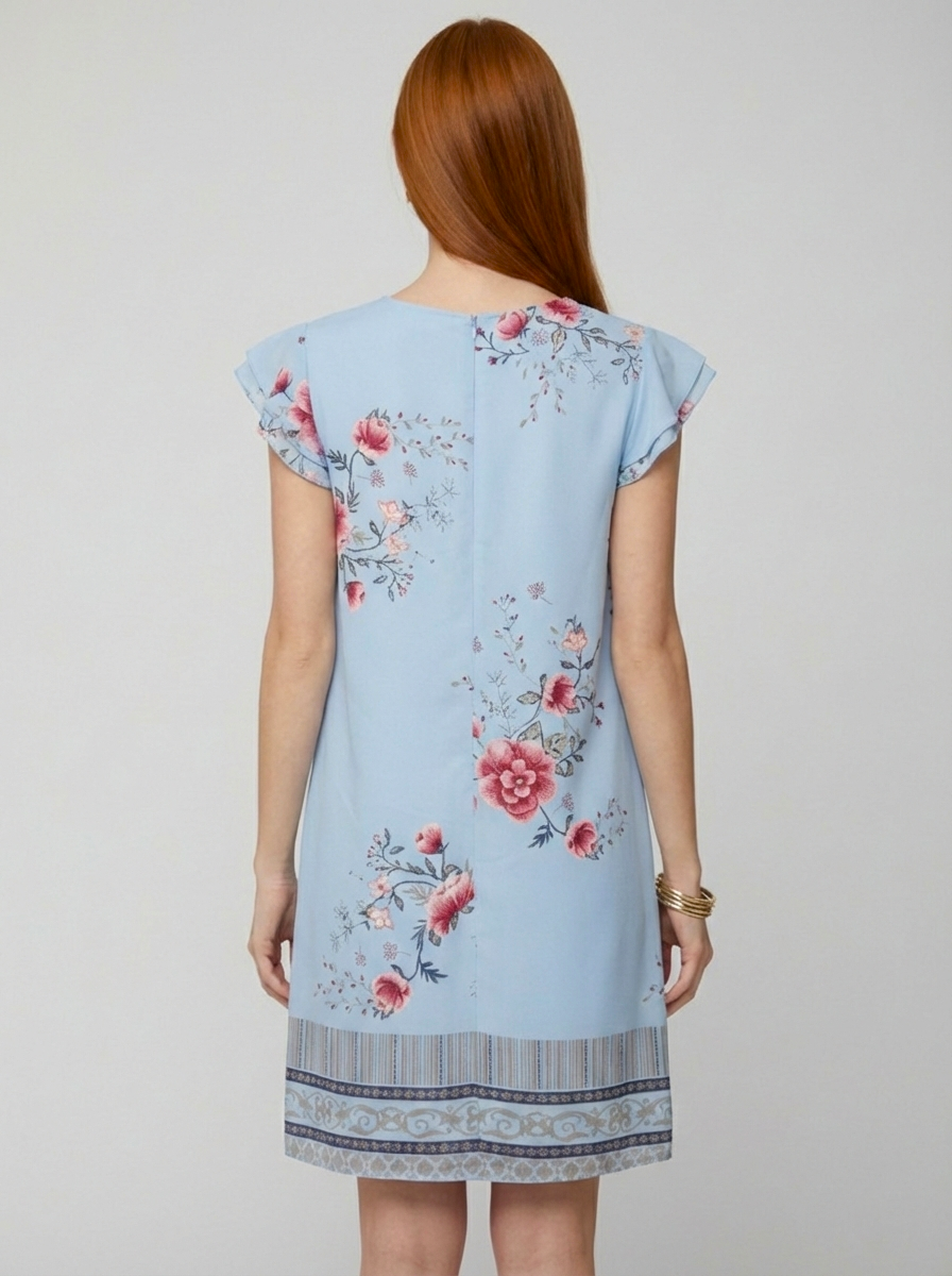 4257 Powder Blue Floral Ruffle Sleeve Blouse