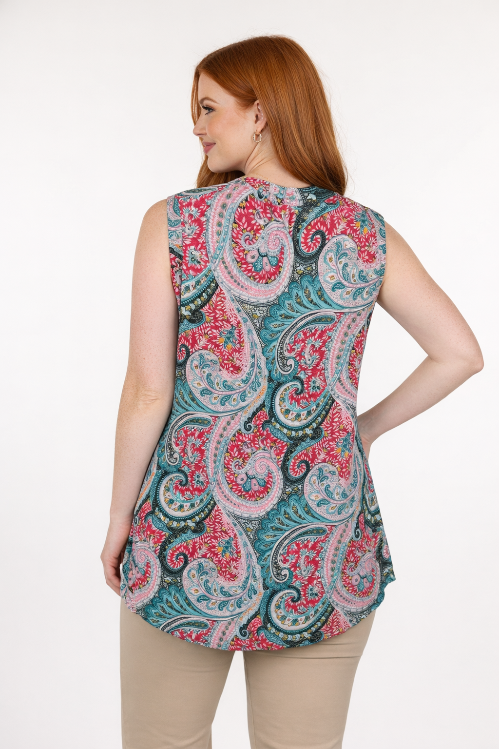 3084 Red & Teal Paisley Top Plus