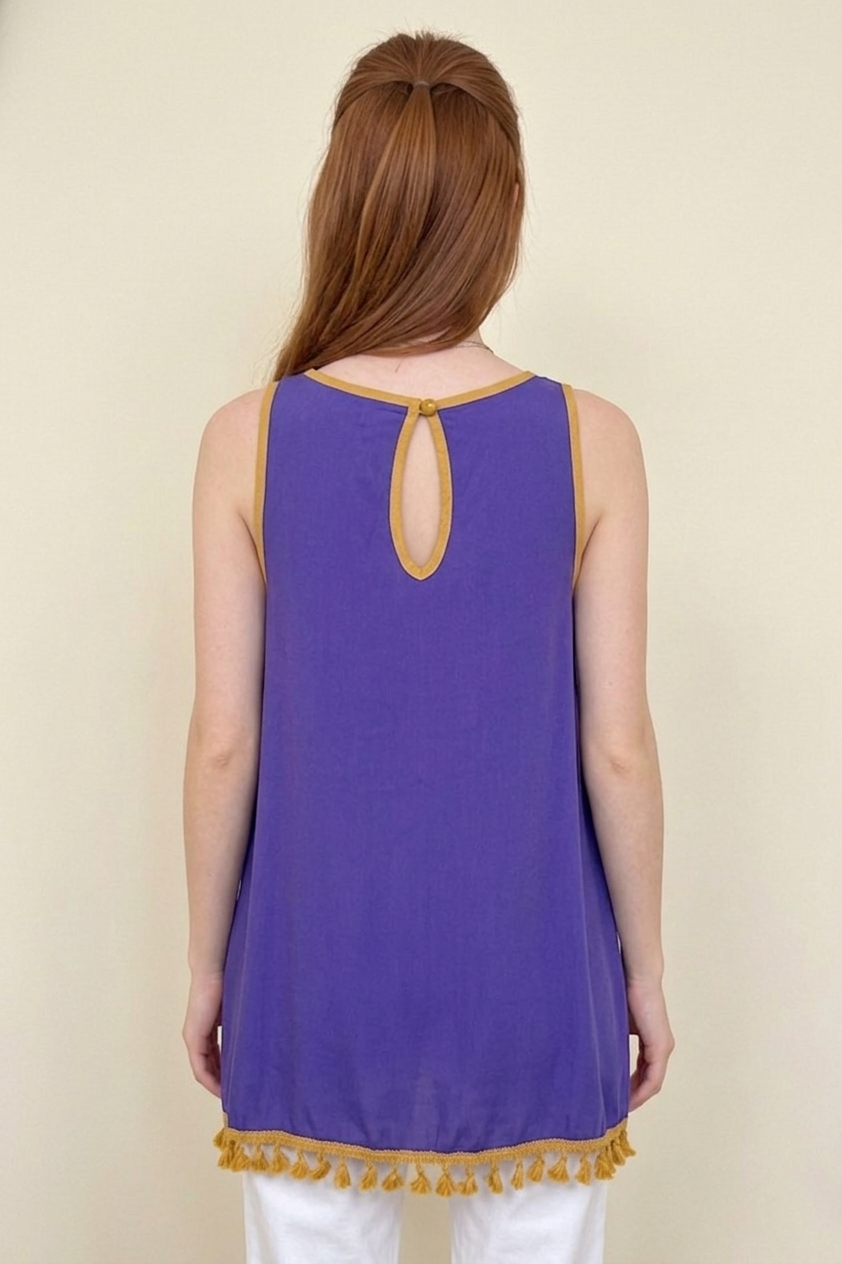 1145 Royal Purple Tassel Hem Tank