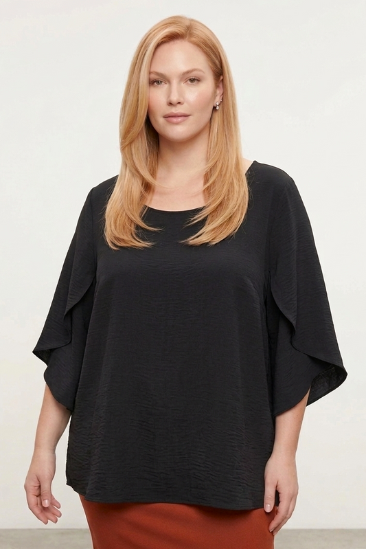 5514 Black Chic Split Bell Sleeve Top Plus