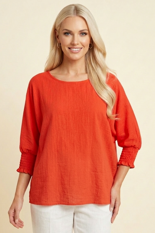 5547 Orange Airflow Top with Shirring Cuff