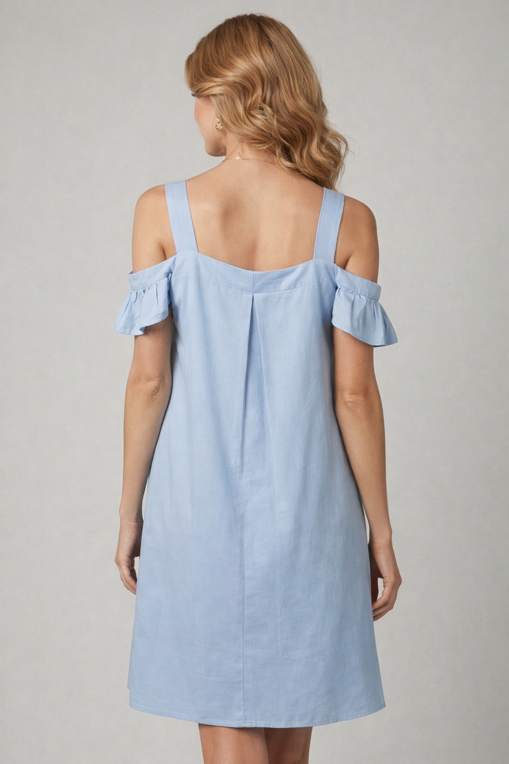 3688 Baby Blue Embroidered Cold Shoulder Dress
