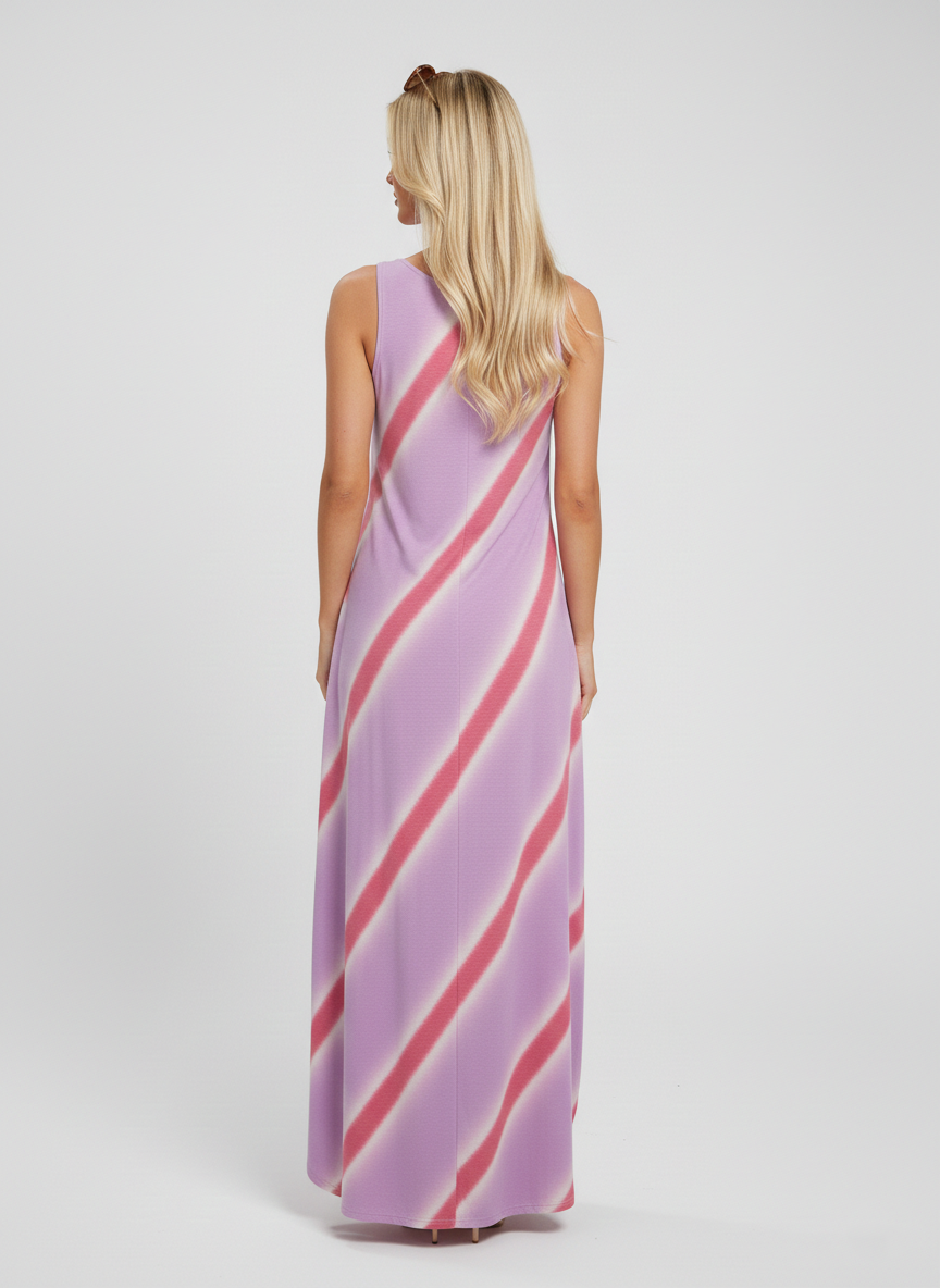 8296 Lavender and Rose Stripe Sleeveless Dress