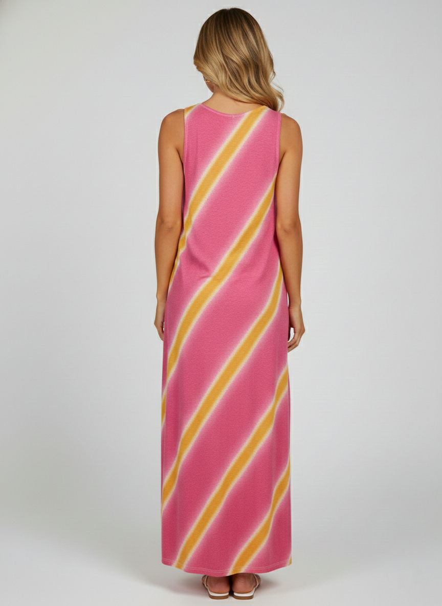 8296 Malibu Bloom Stripe Sleeveless Dress