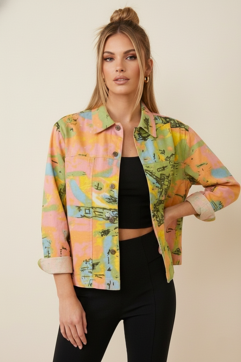 7055 Watercolor Splash Collared Top