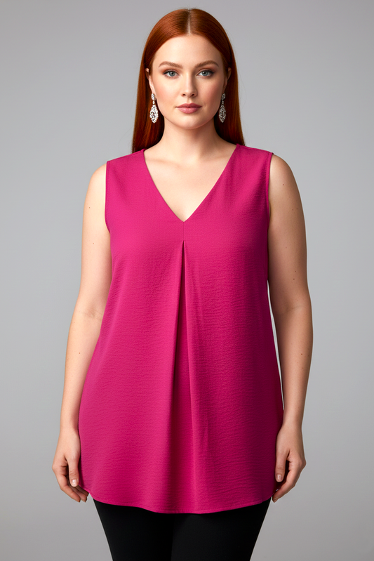5513 Fuchsia V-Neck Blouse Plus