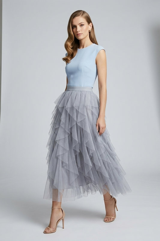 9011 Dove Gray Dream Tulle Maxi Skirt