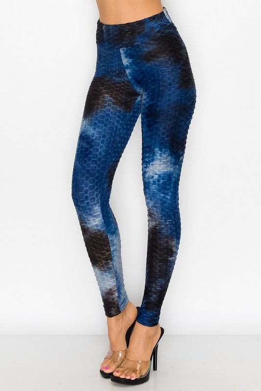 TD-1011 Tie Dye TikTok Famous Booty Sculpting Leggings - Navy