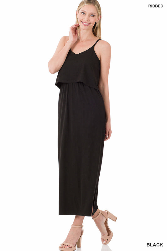 LTM-8022 Maxi Double Layer Dress - BLACK