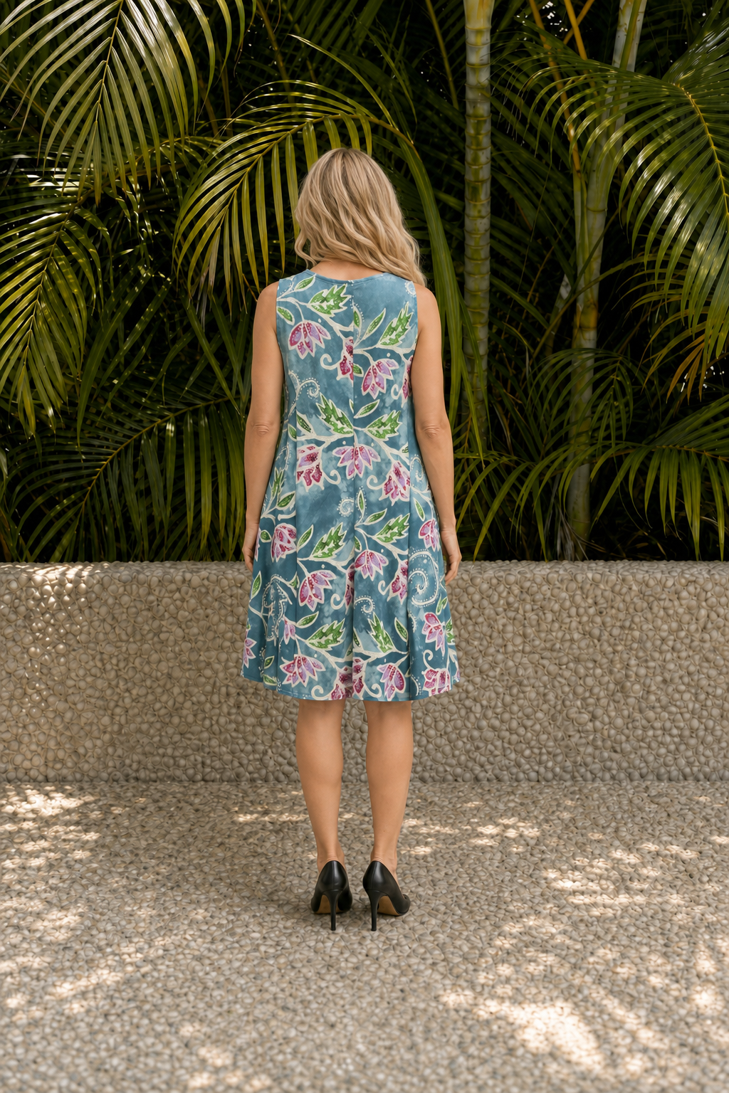 25040 Floral Batik Sleeveless Swing Dress
