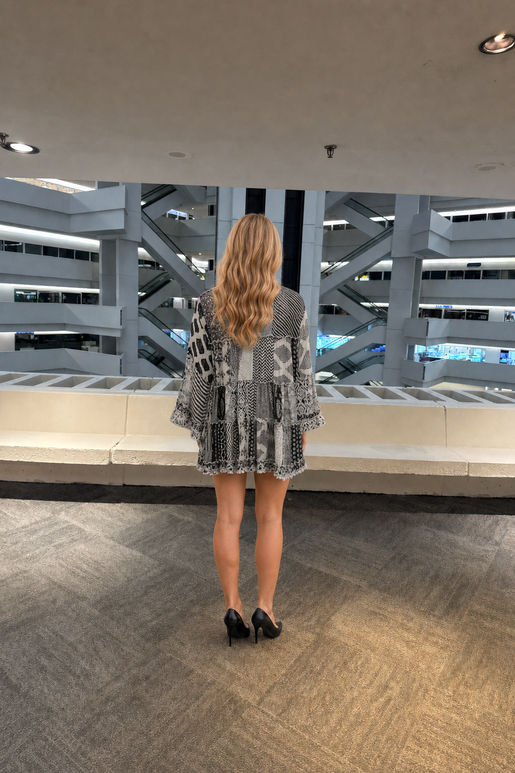 150731 Mixed Print Bell Sleeve Blouse
