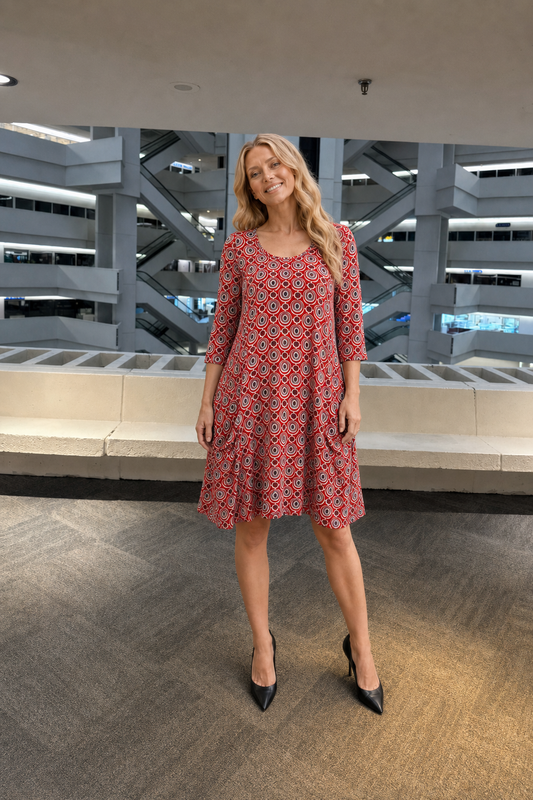 VC3457-B Circle Print Dress with Side Pockets