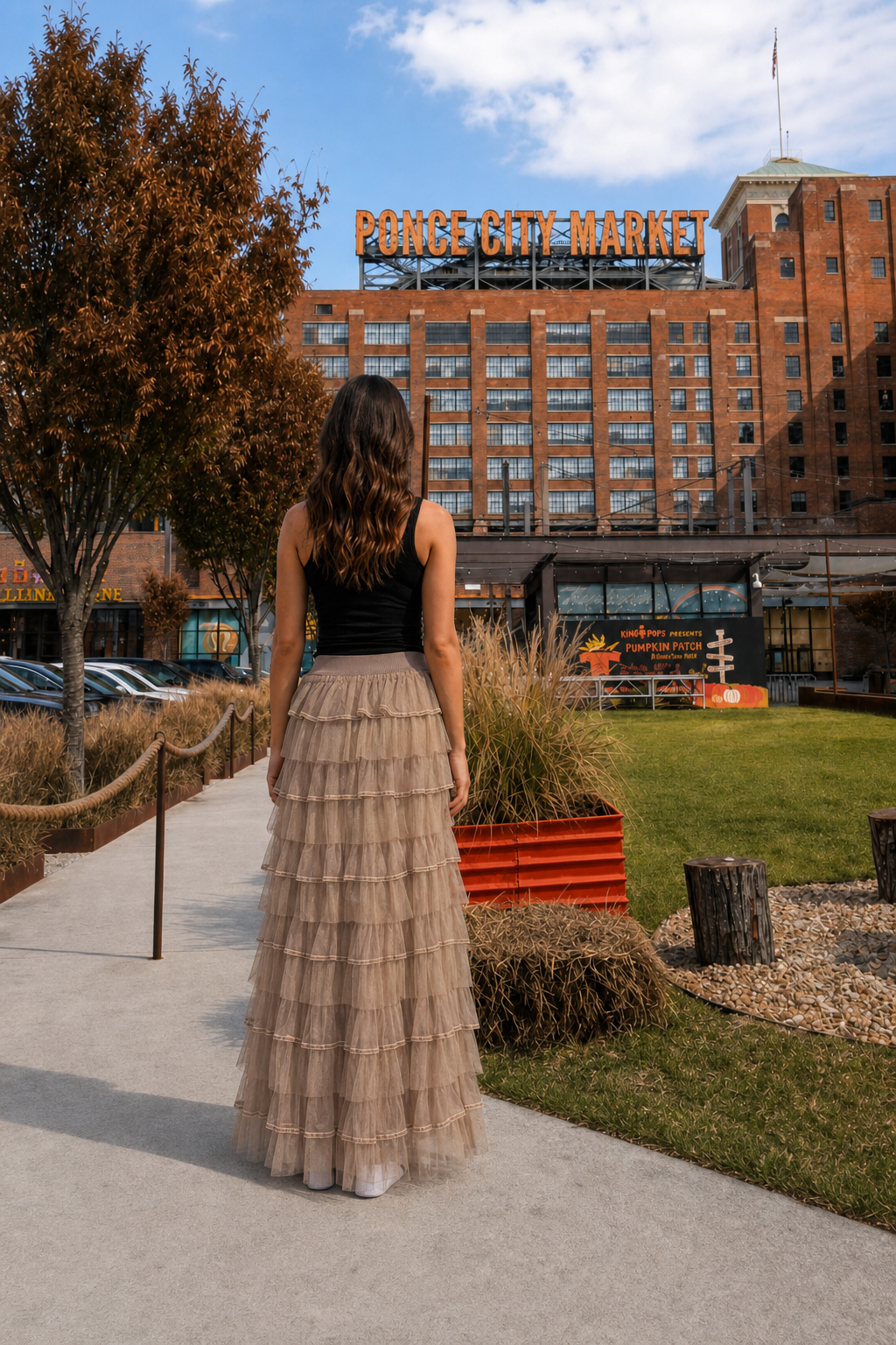 3002 Light Brown Tiered Tulle Maxi Skirt