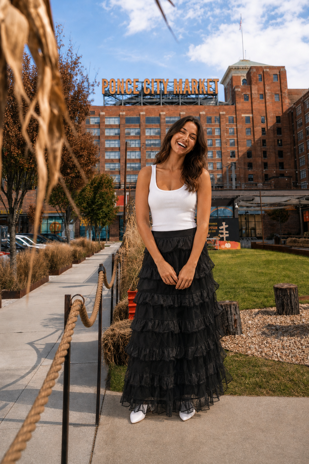 3002 Black Tiered Ruffle Mesh Maxi Skirt