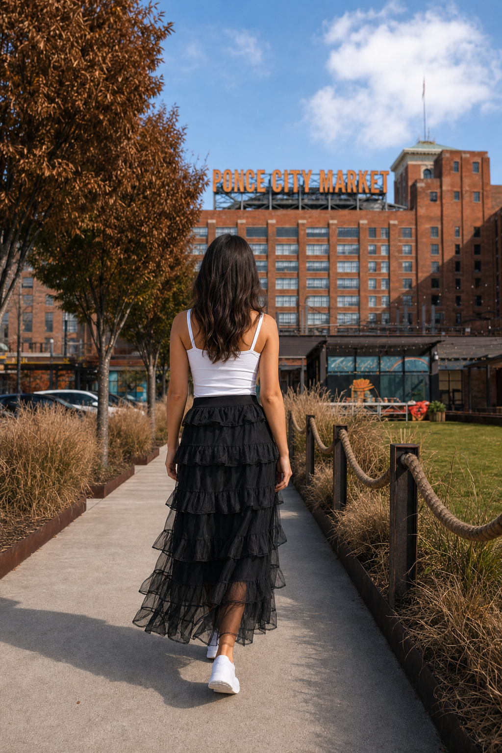 3002 Black Tiered Ruffle Mesh Maxi Skirt