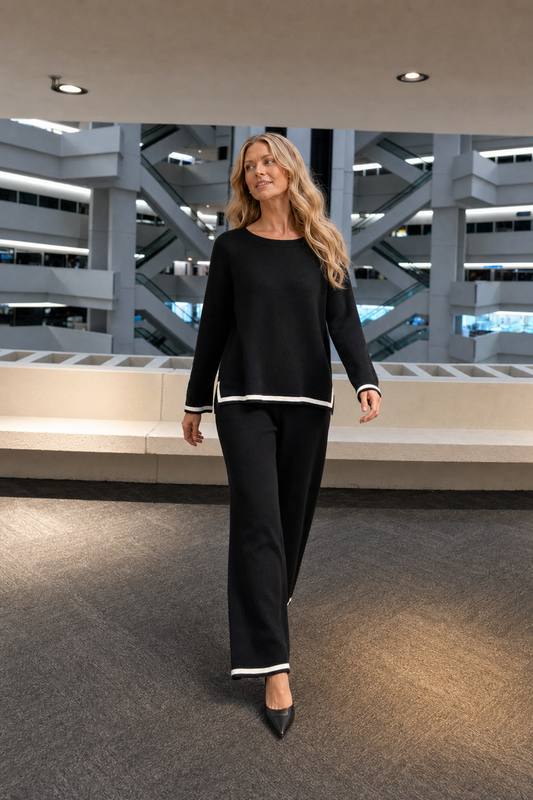 317 Black Contrast Trim Knit Two-Piece Set