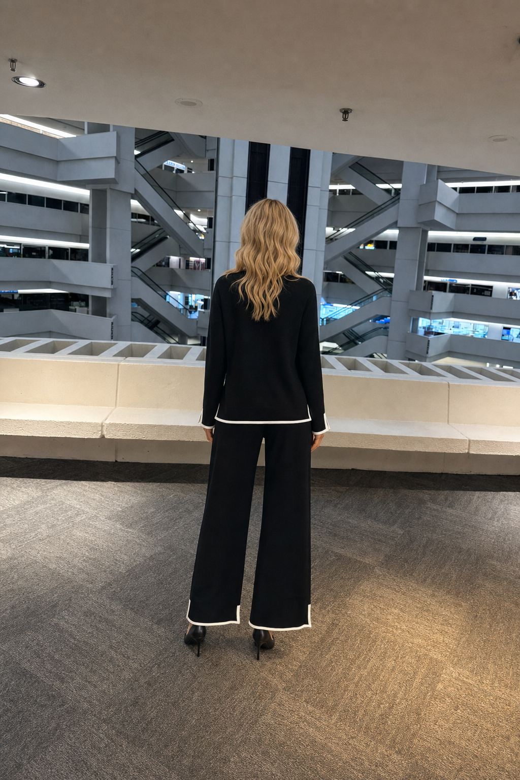 317 Black Contrast Trim Knit Two-Piece Set