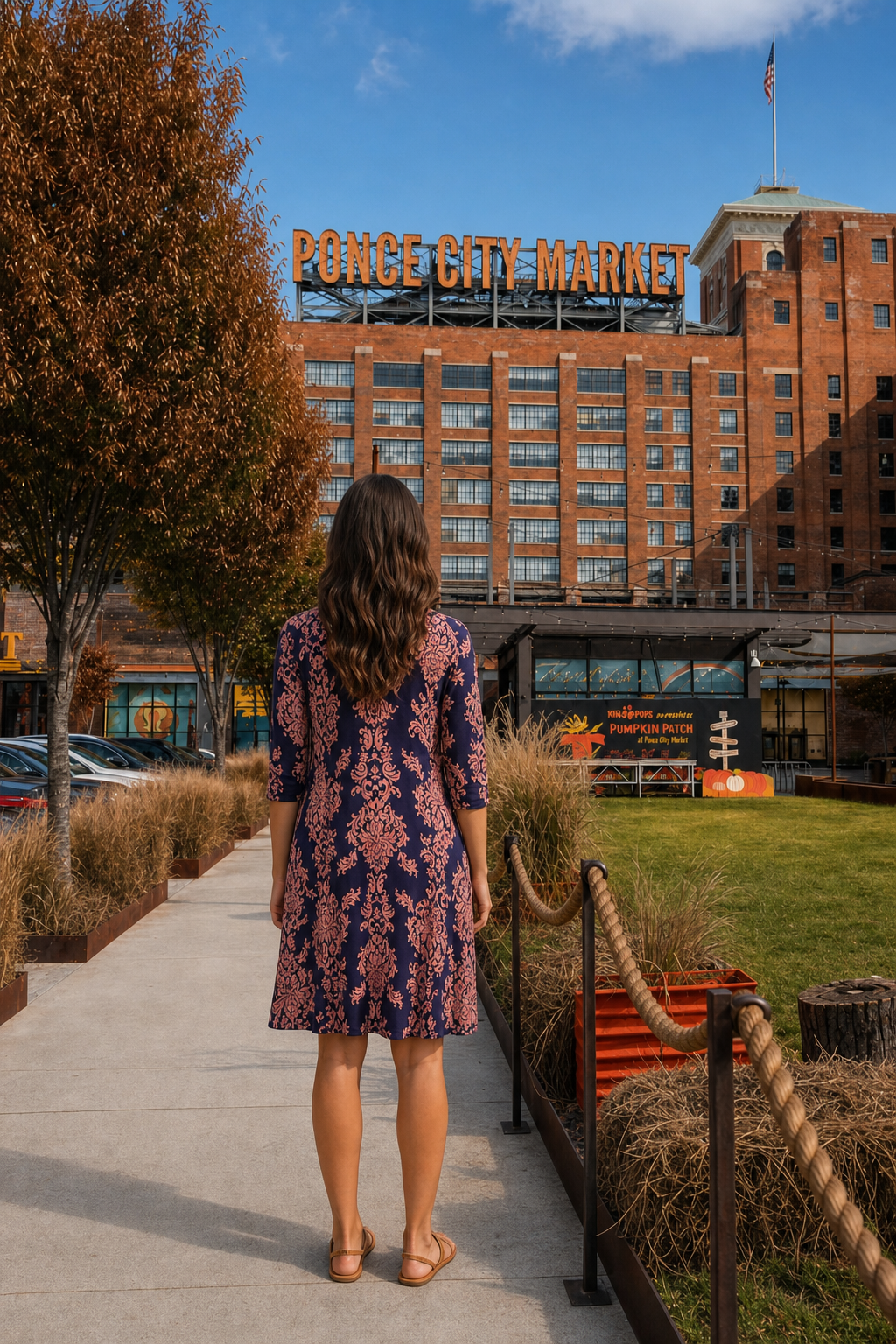 3811 Damask Print Swing Dress