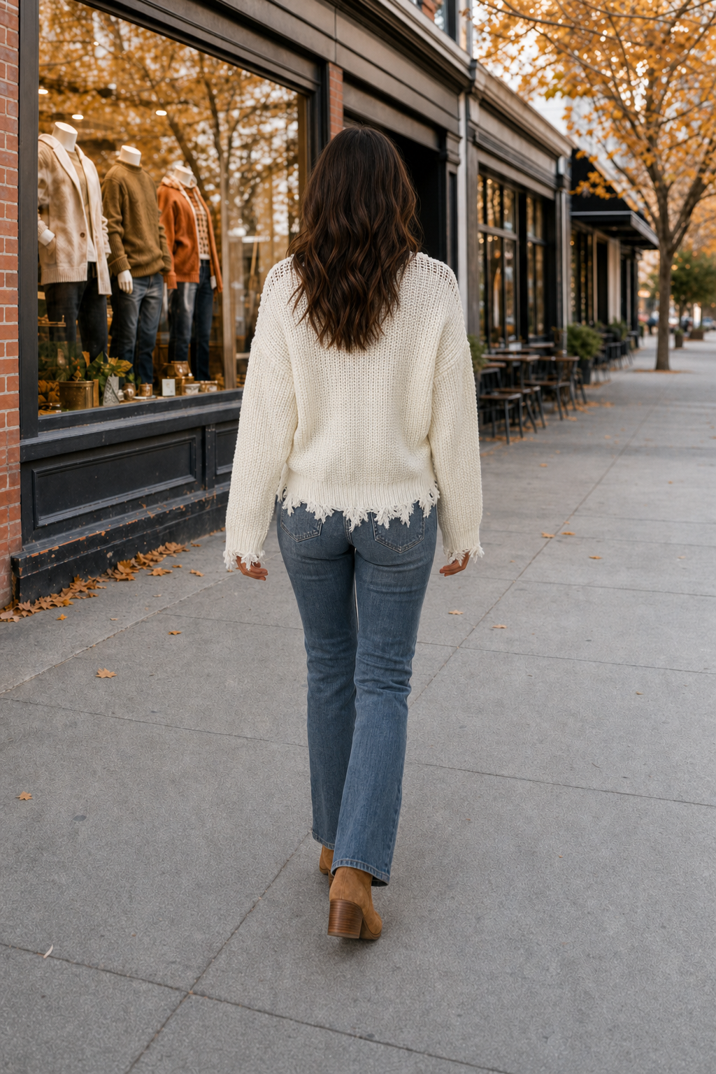 W9045 Distressed Hem V-Neck Sweater