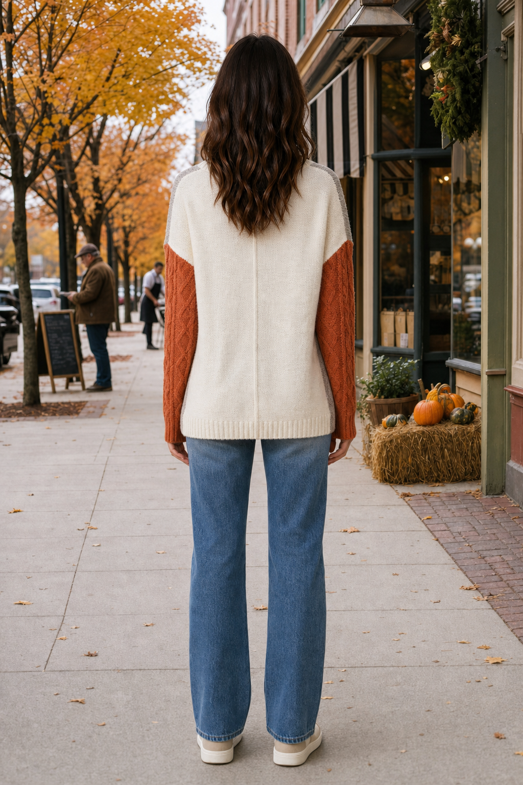 Style 148 Color Block Cable Knit Sweater