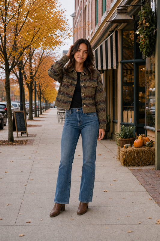 73149 Aztec Print Cropped Shirt Jacket
