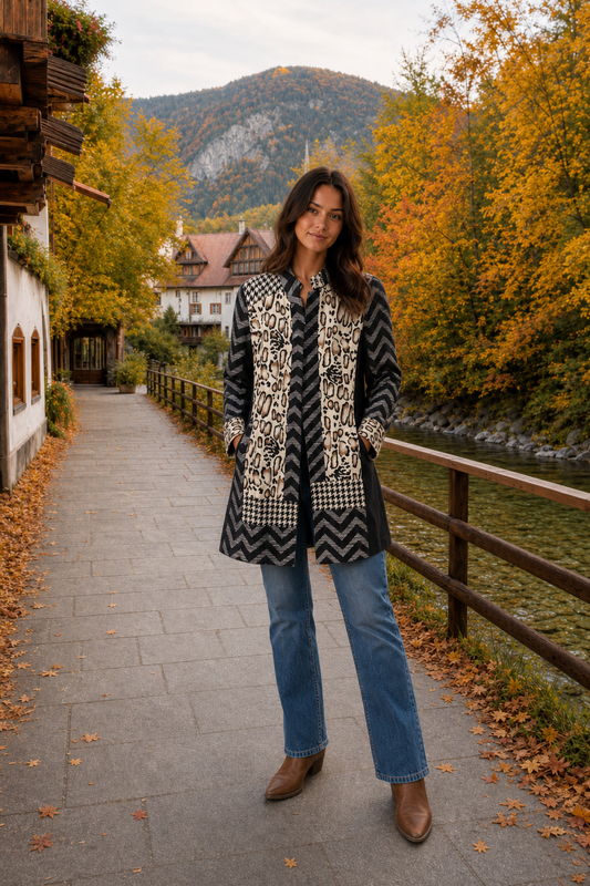 7676 Mixed Print Long Sleeve Jacket