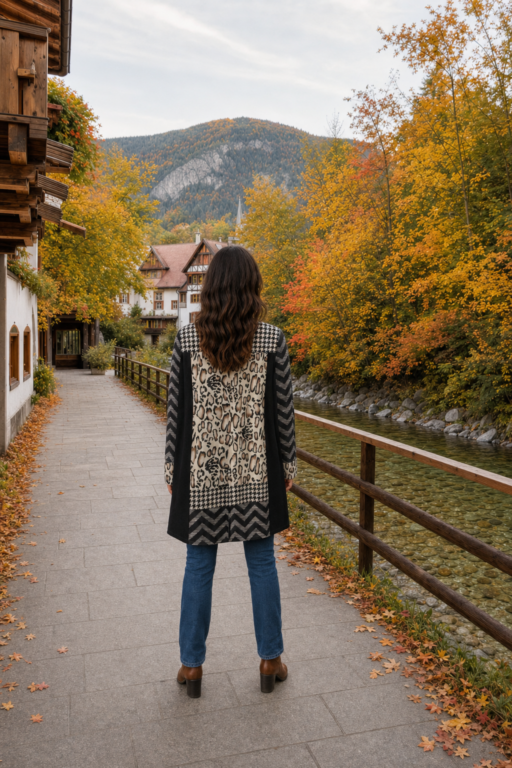7676 Mixed Print Long Sleeve Jacket