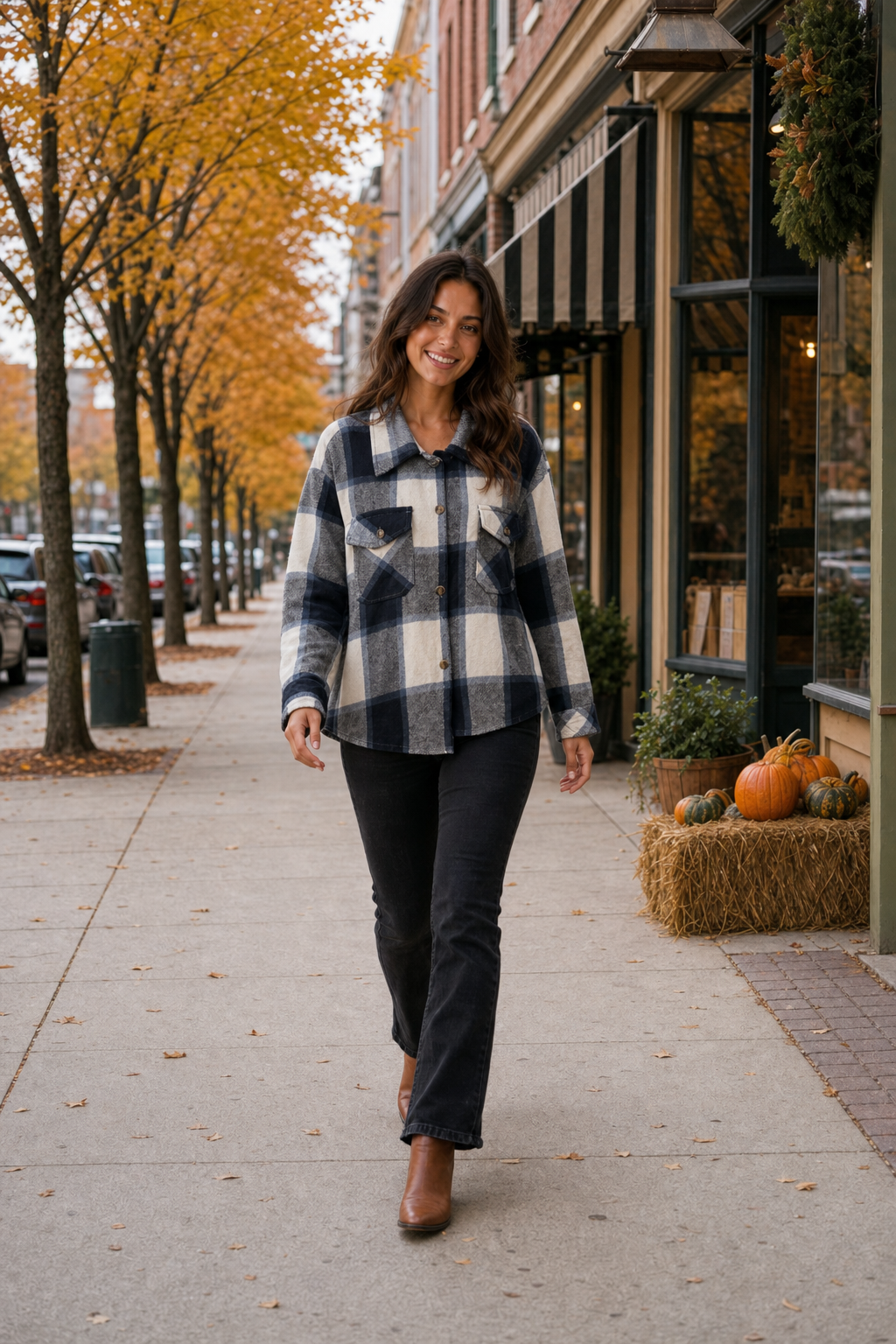 5001 Navy/White Buffalo Plaid Flannel Shacket