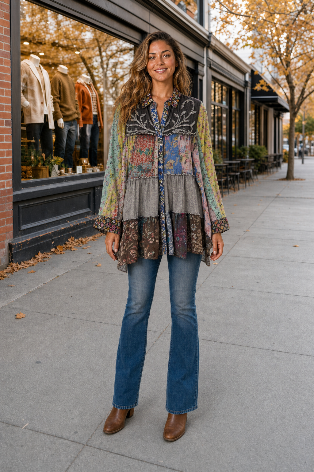 45327 Floral Patchwork Embroidered Tunic Top