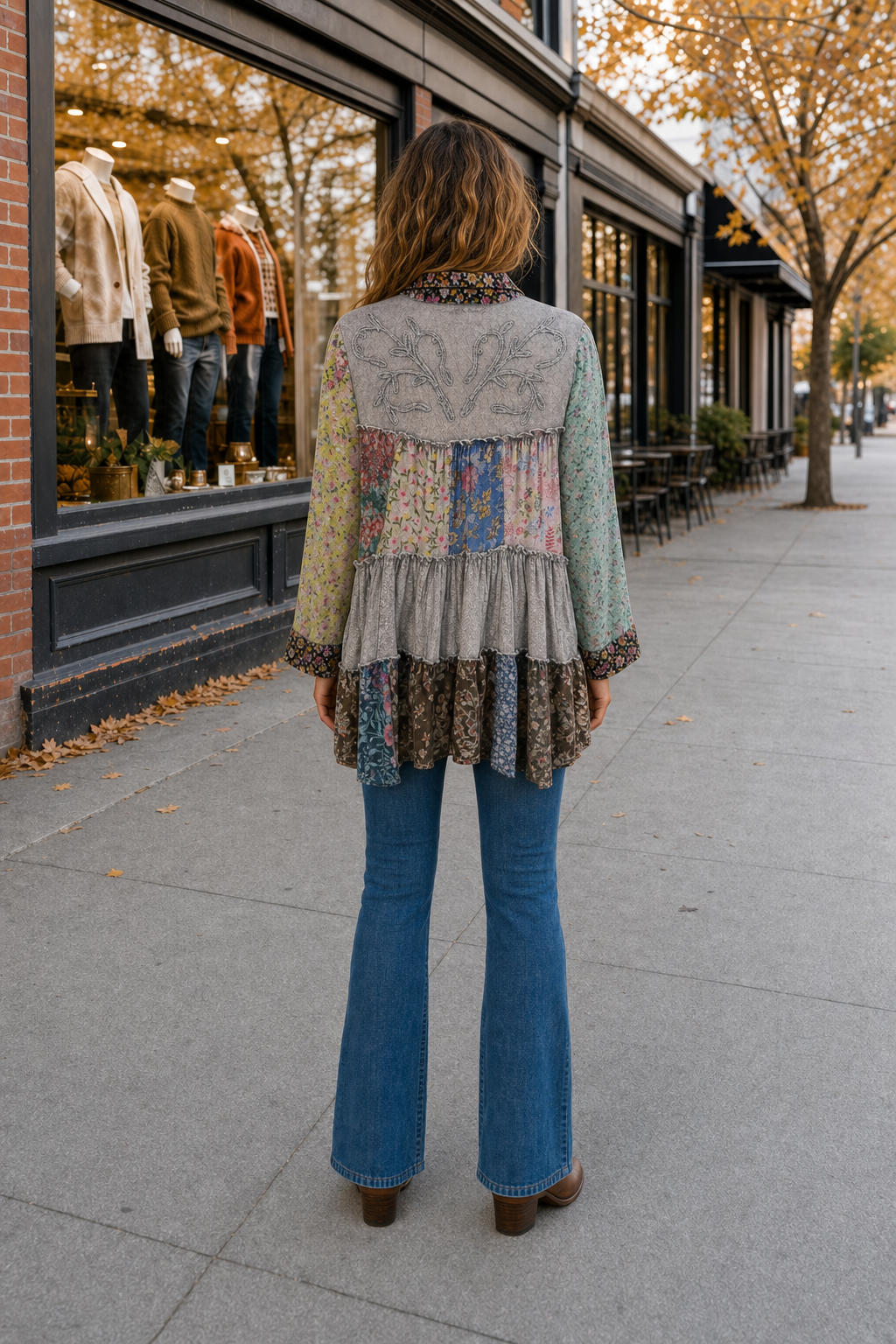 45327 Floral Patchwork Embroidered Tunic Top