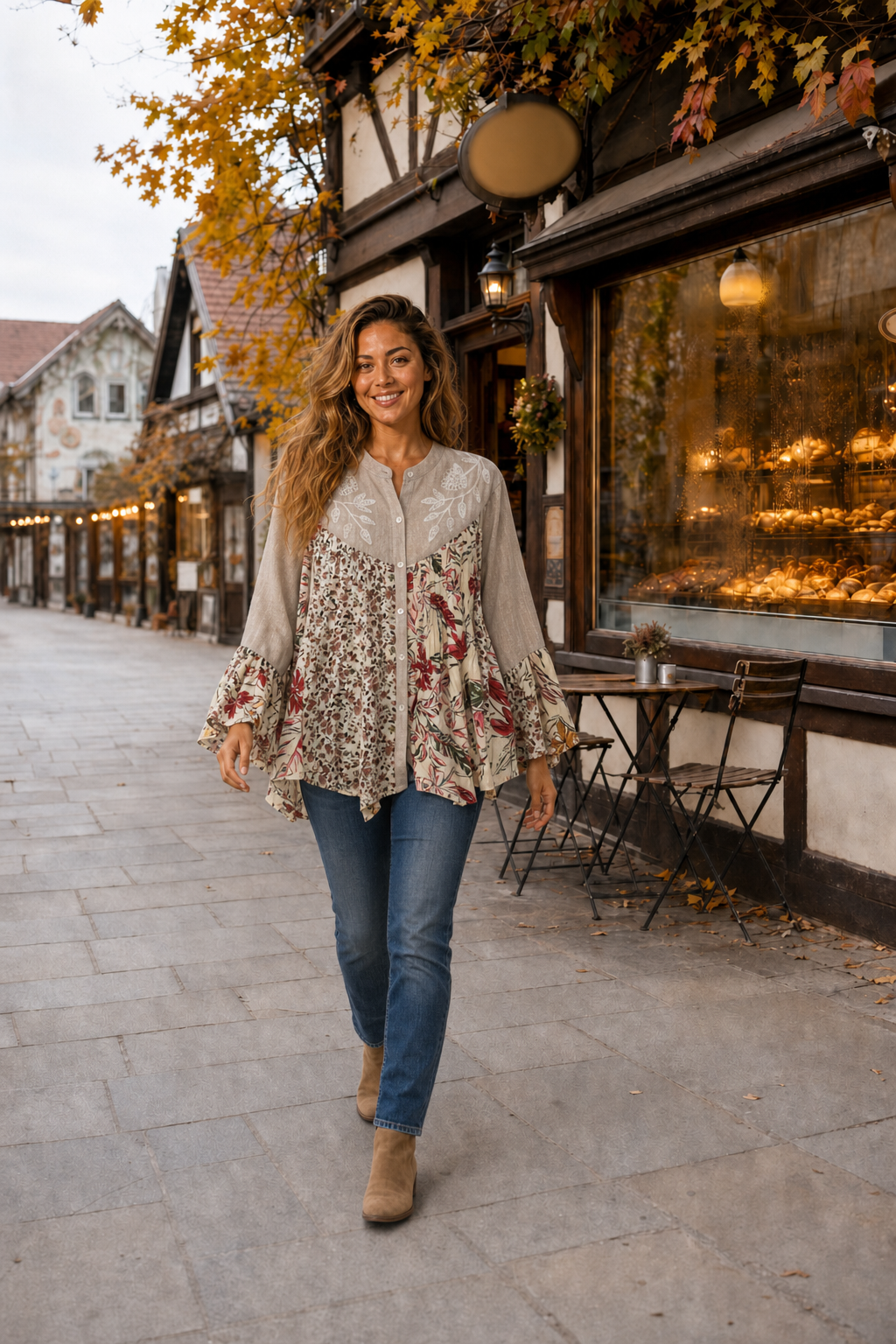 56322 Embroidered Yoke Floral Patchwork Blouse