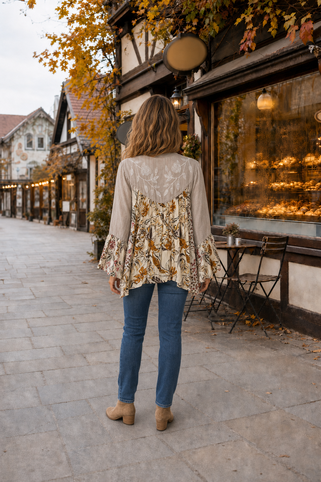 56322 Embroidered Yoke Floral Patchwork Blouse