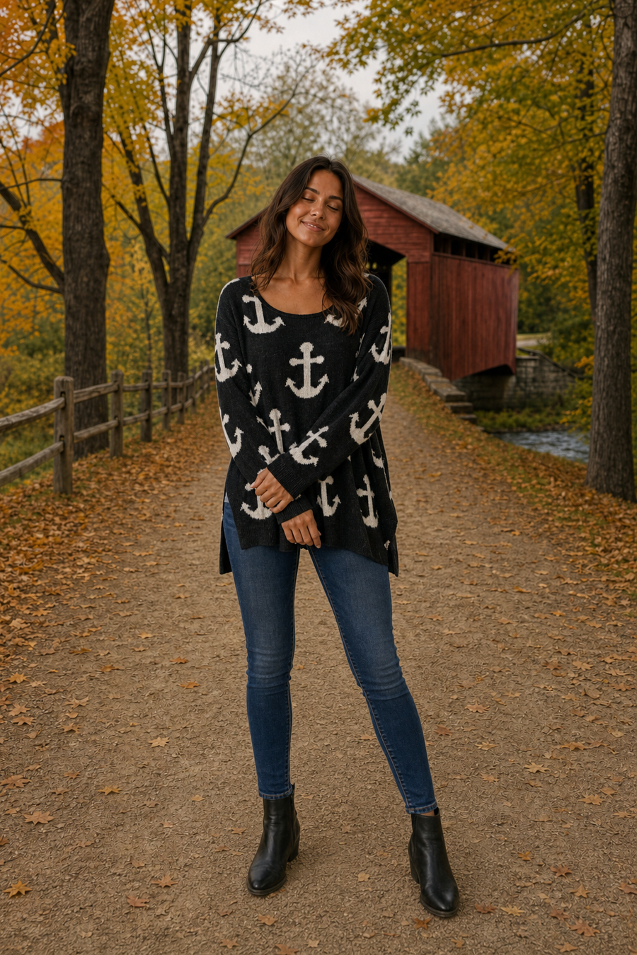IT10476 Anchor Print Knit Sweater