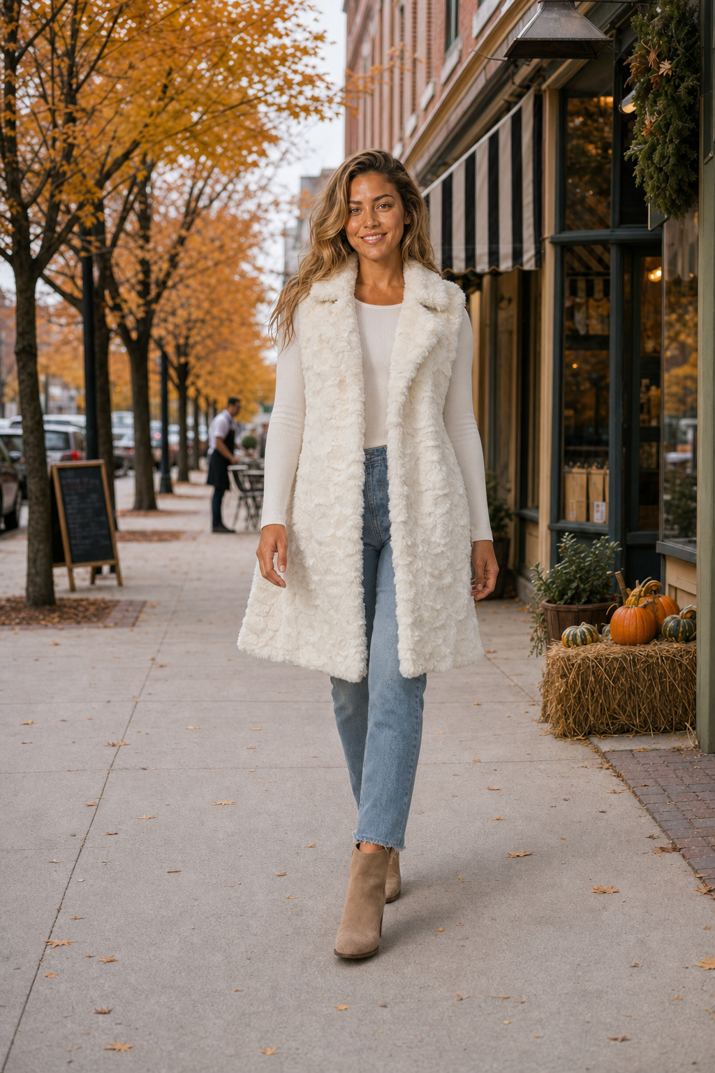 J2225 Faux Fur Longline Vest