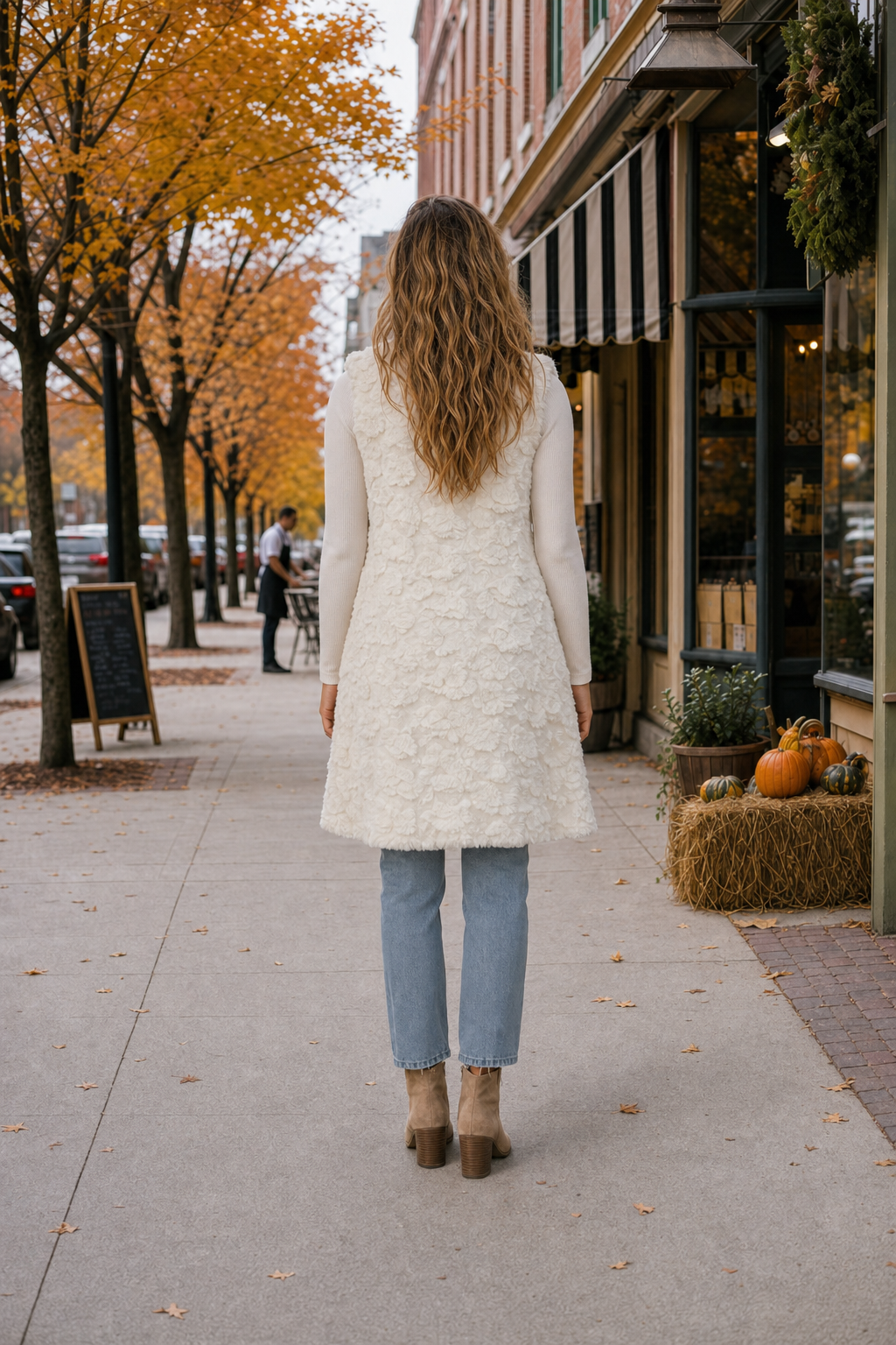 J2225 Faux Fur Longline Vest