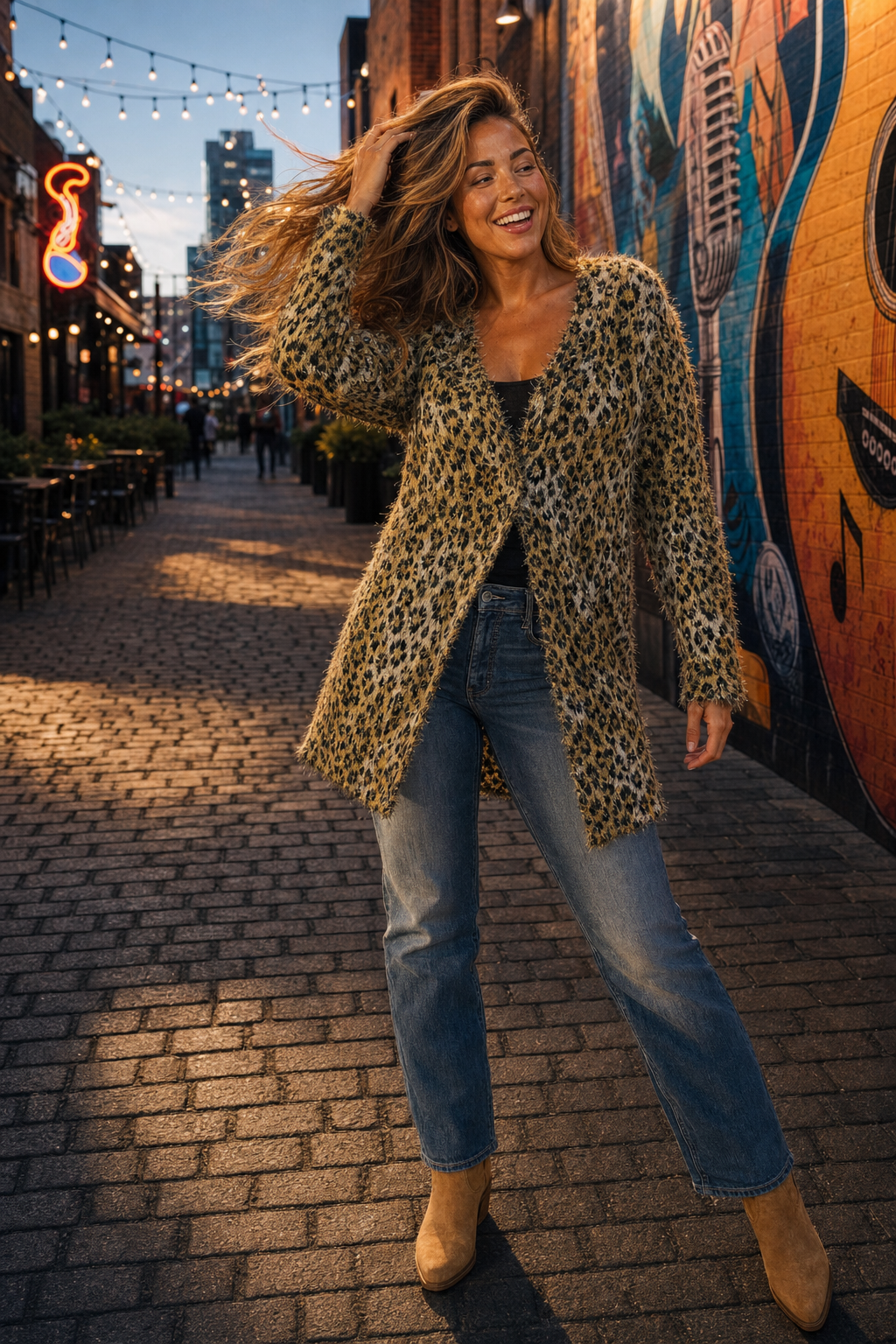 1944 Leopard Print Fuzzy Knit Cardigan