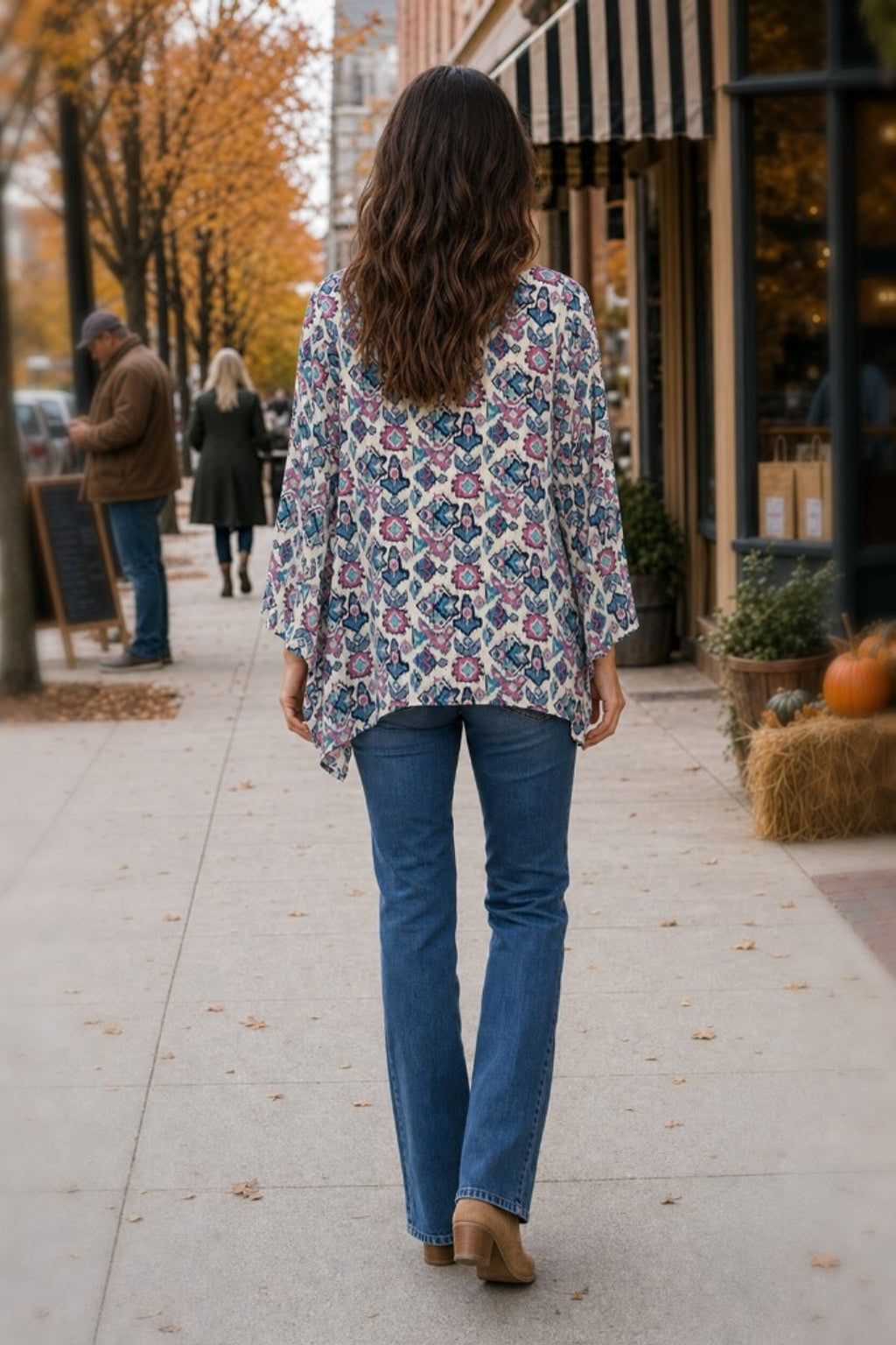 1171 Ikat Print V-Neck Boho Top
