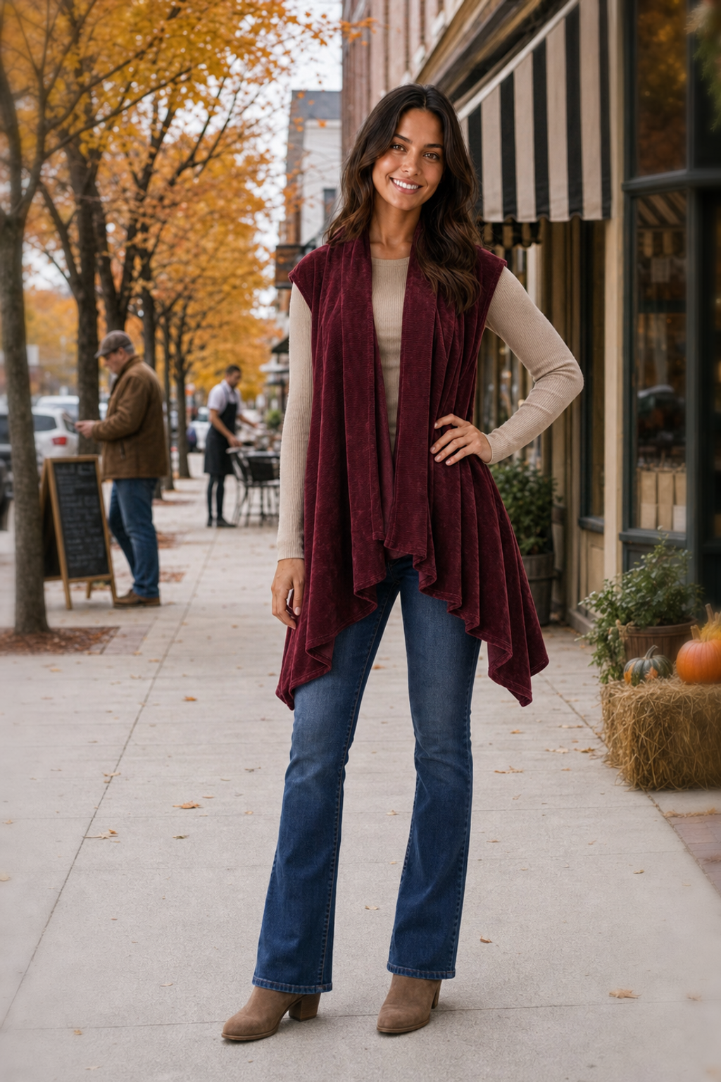 B3887-BF Ribbed Open-Front Draped Vest