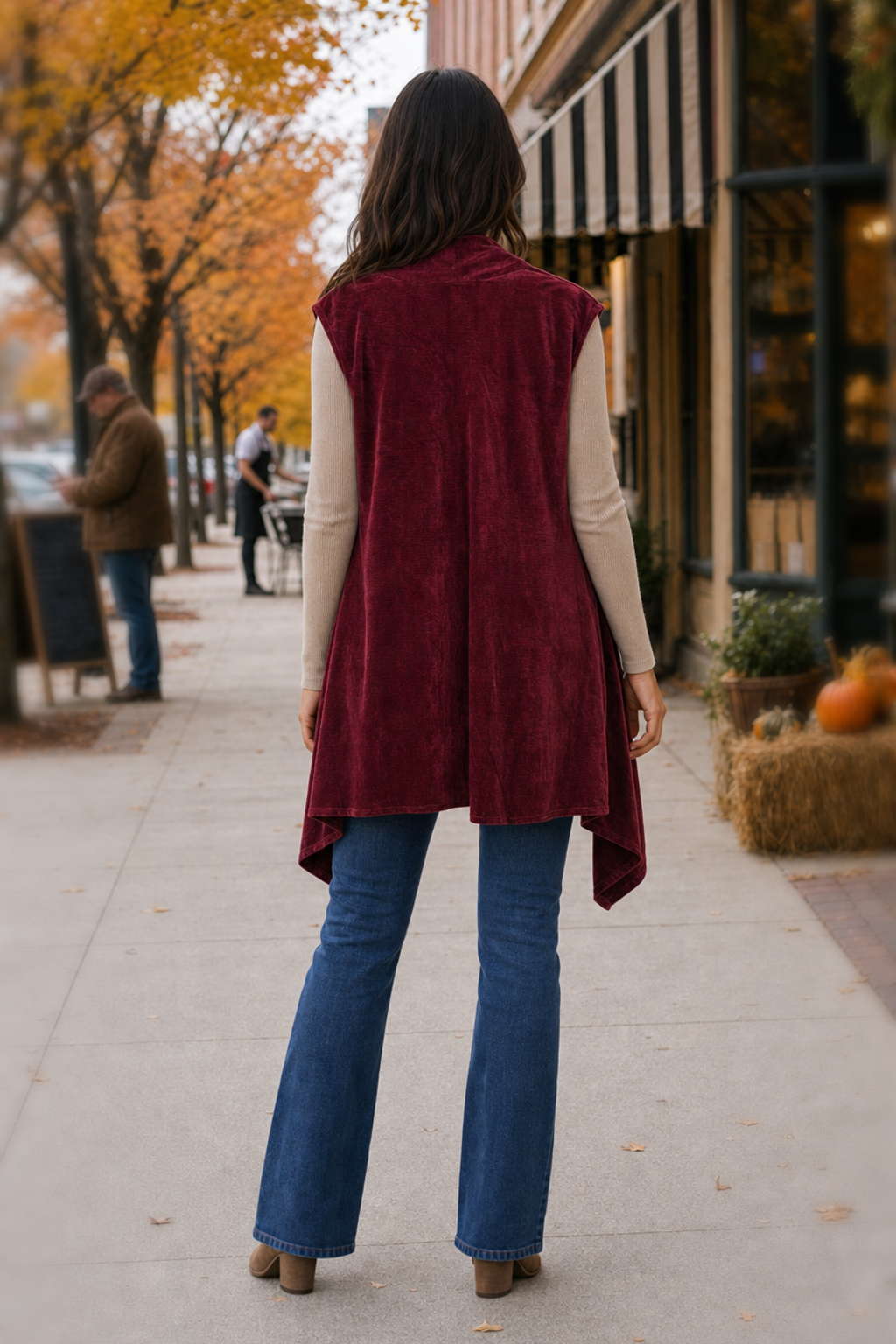 B3887-BF Ribbed Open-Front Draped Vest