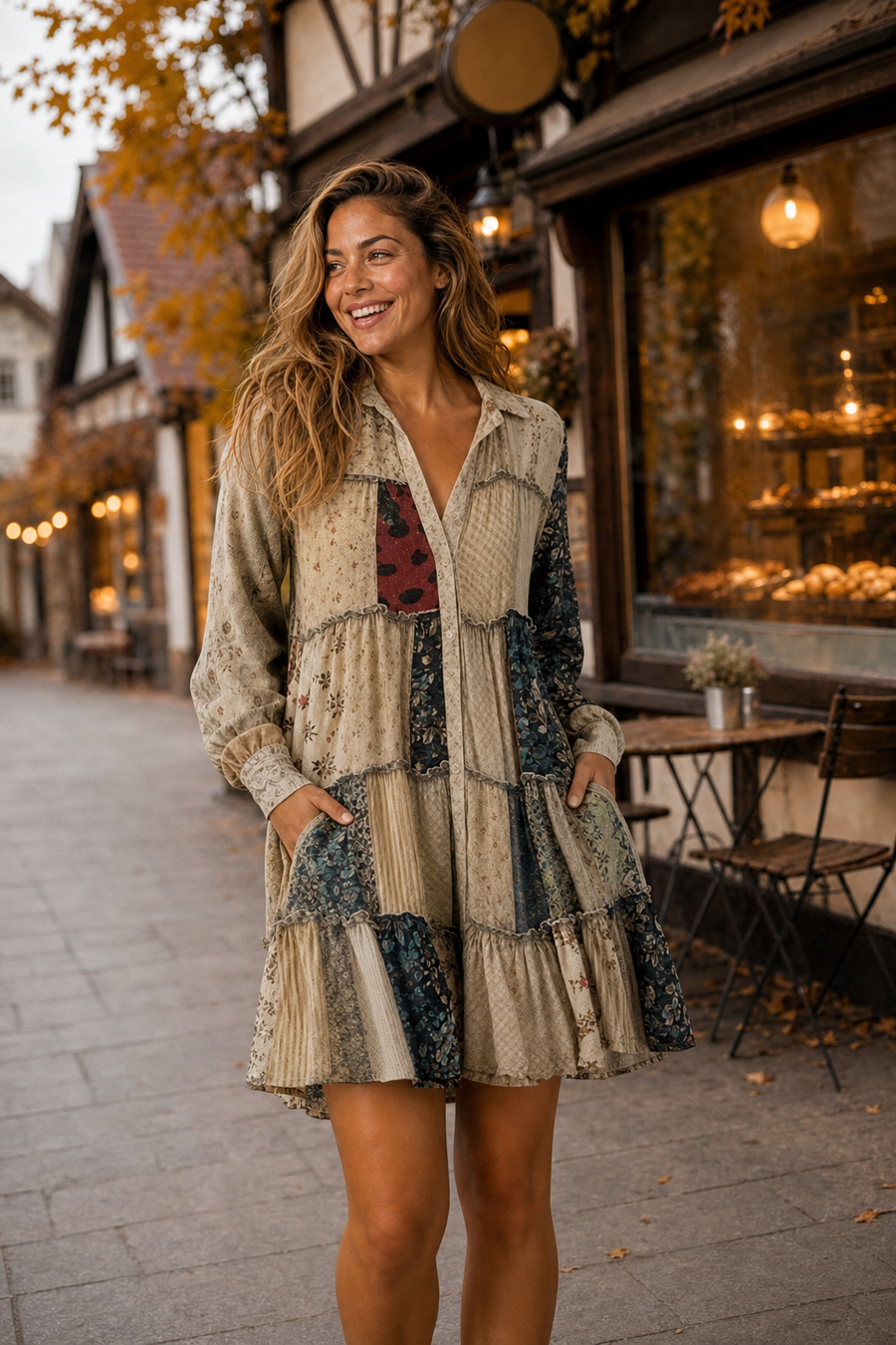 44682 Patchwork Tiered Boho Mini Dress
