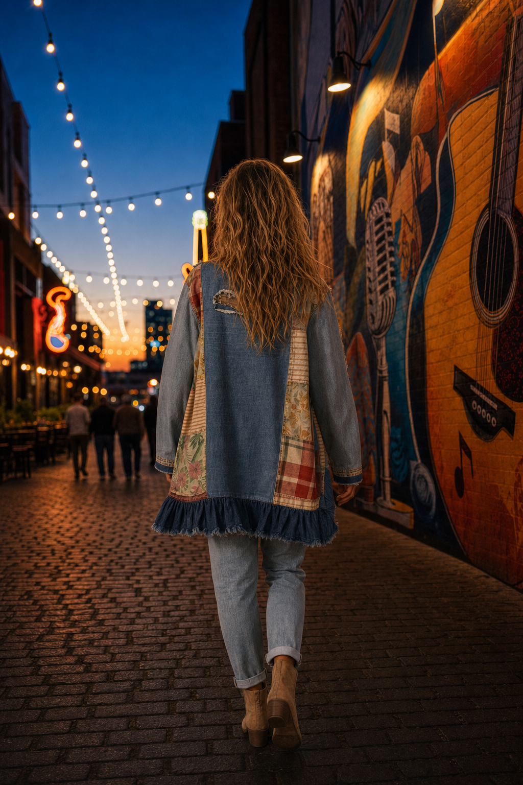 44357 Patchwork Denim Frayed Jacket