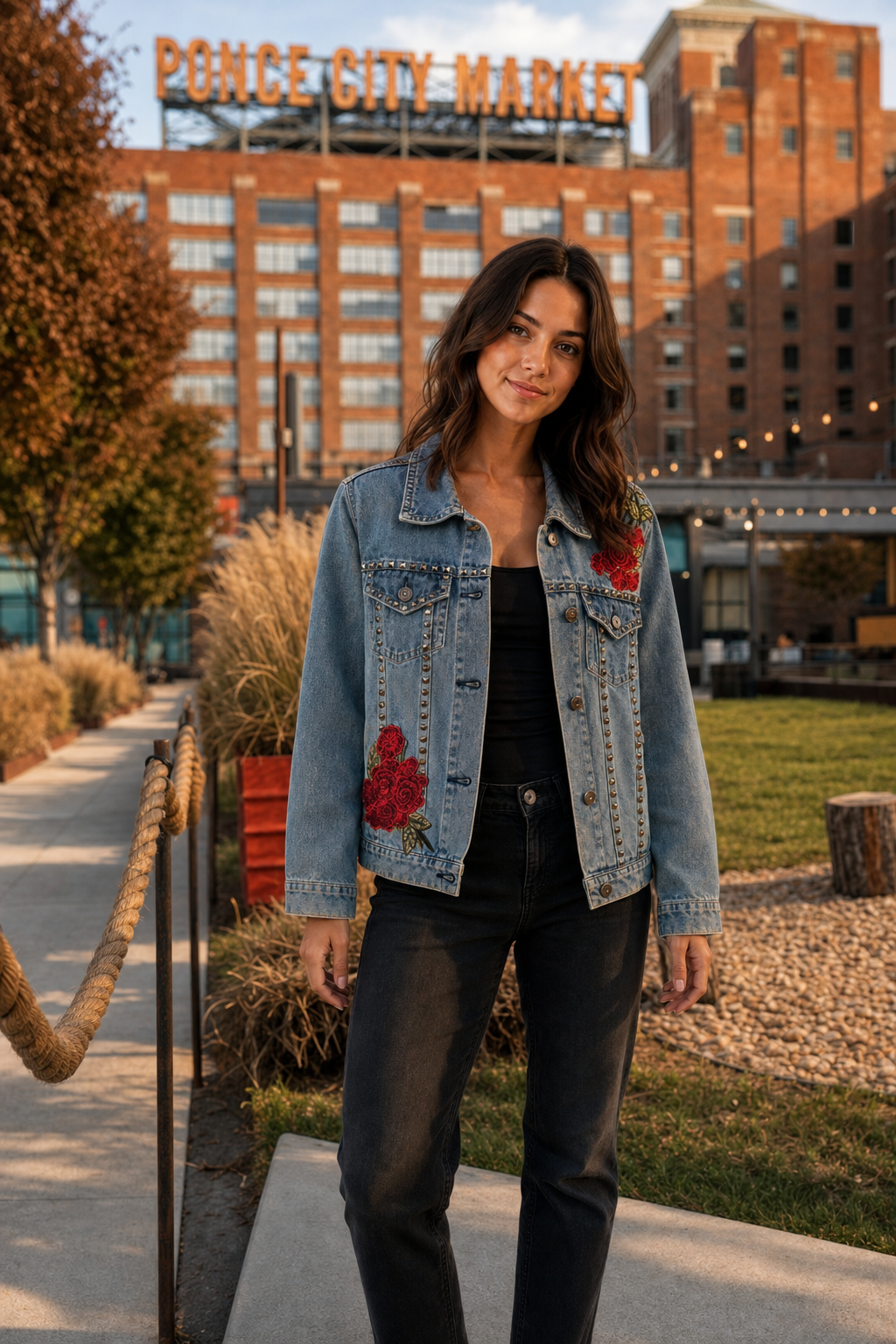112 Rose Embroidered Studded Denim Jacket