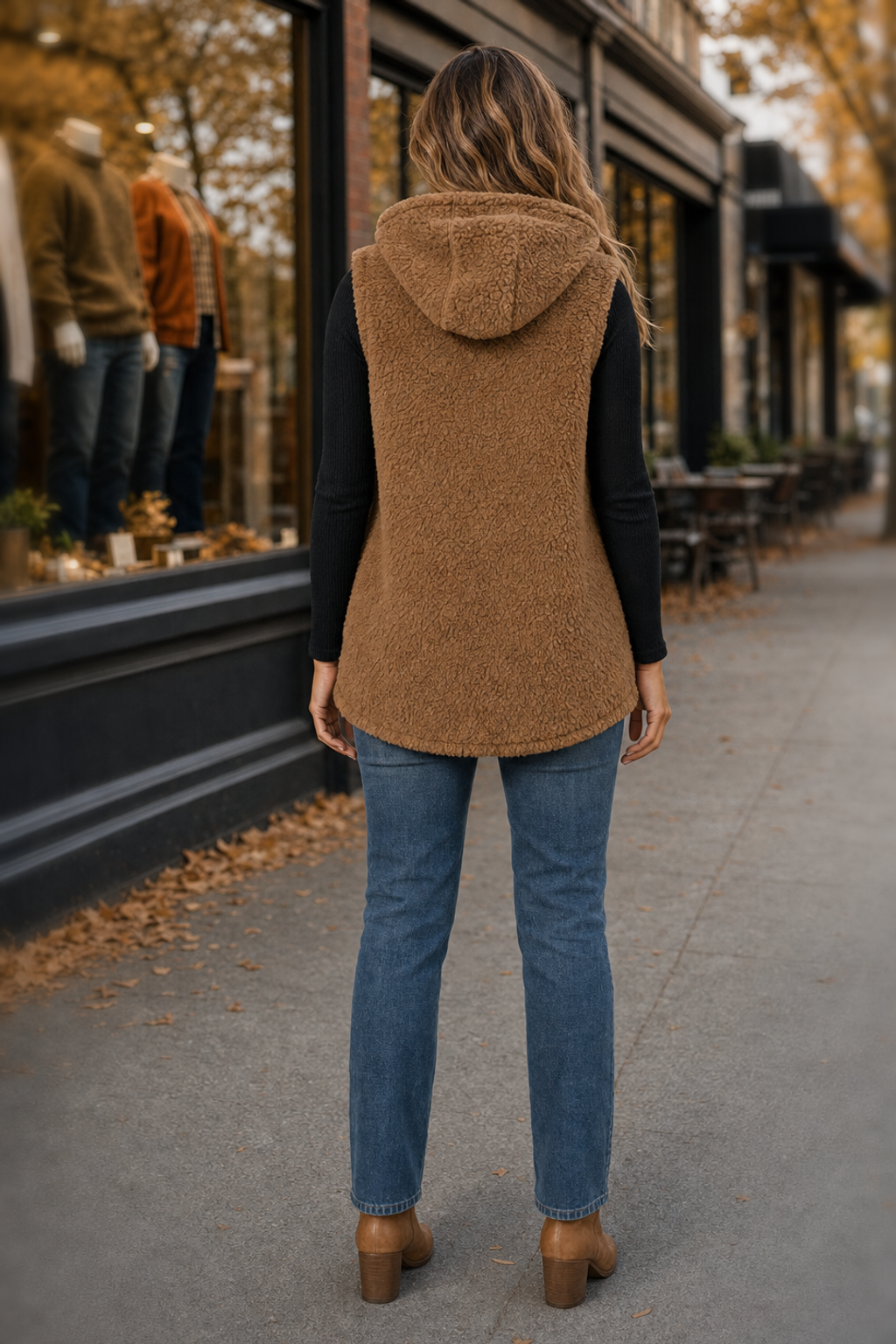 FJ-28-65 Camel Sherpa Zip-Up Hooded Vest