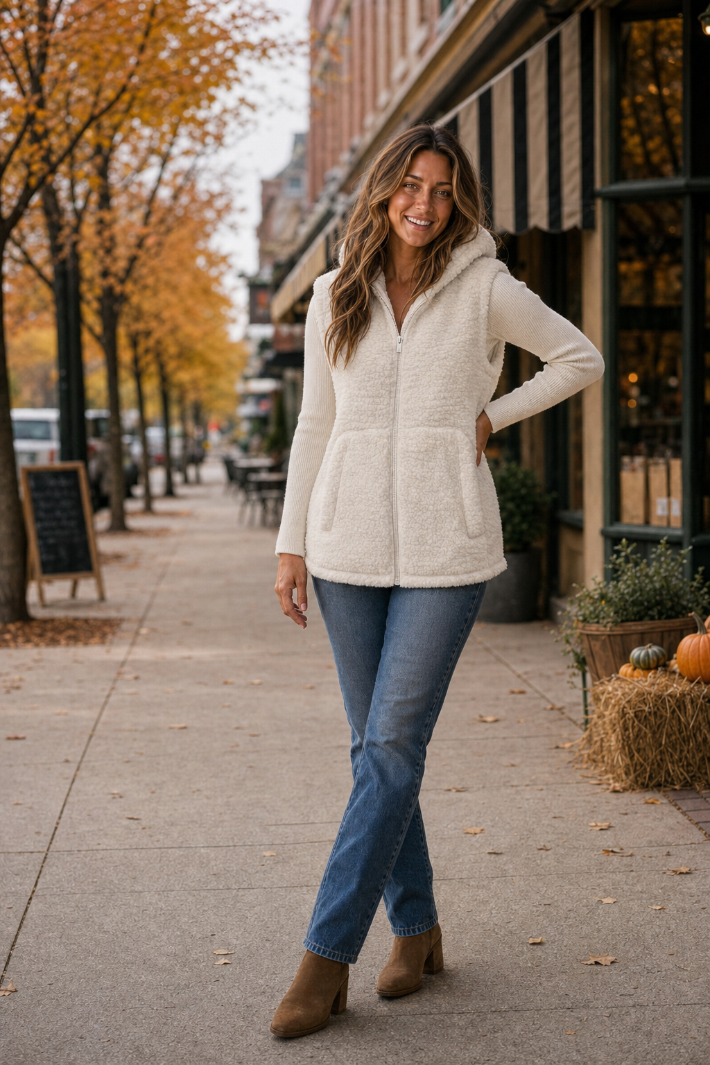 FJ-28-65 Polar White Hooded Sherpa Zip Vest