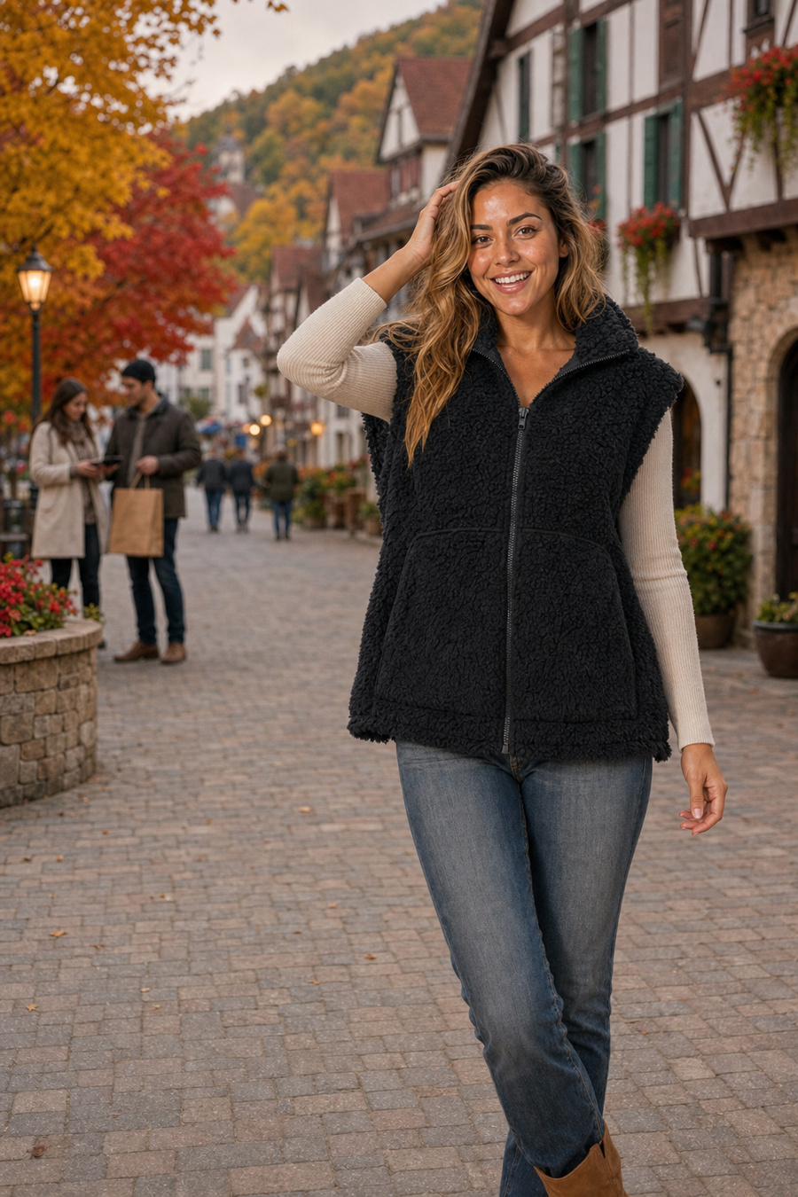FJ-28-65 Black Sherpa Zip-Up Vest