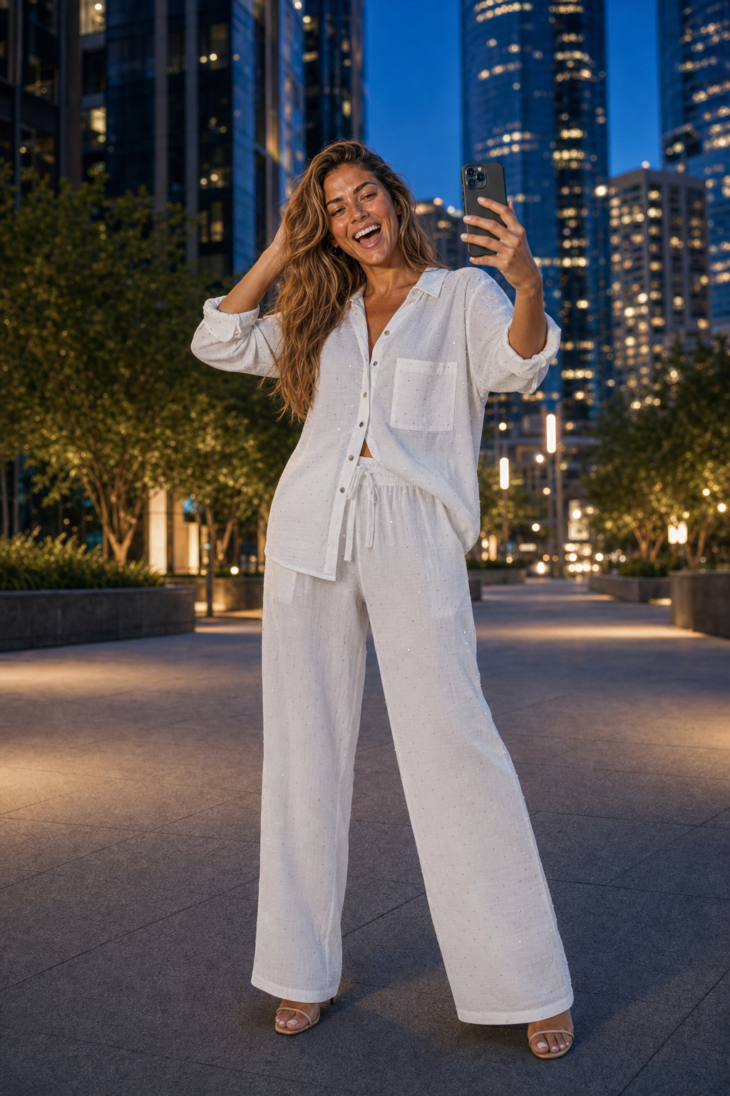 M5700HF Snow White Button-Down Two-Piece Set