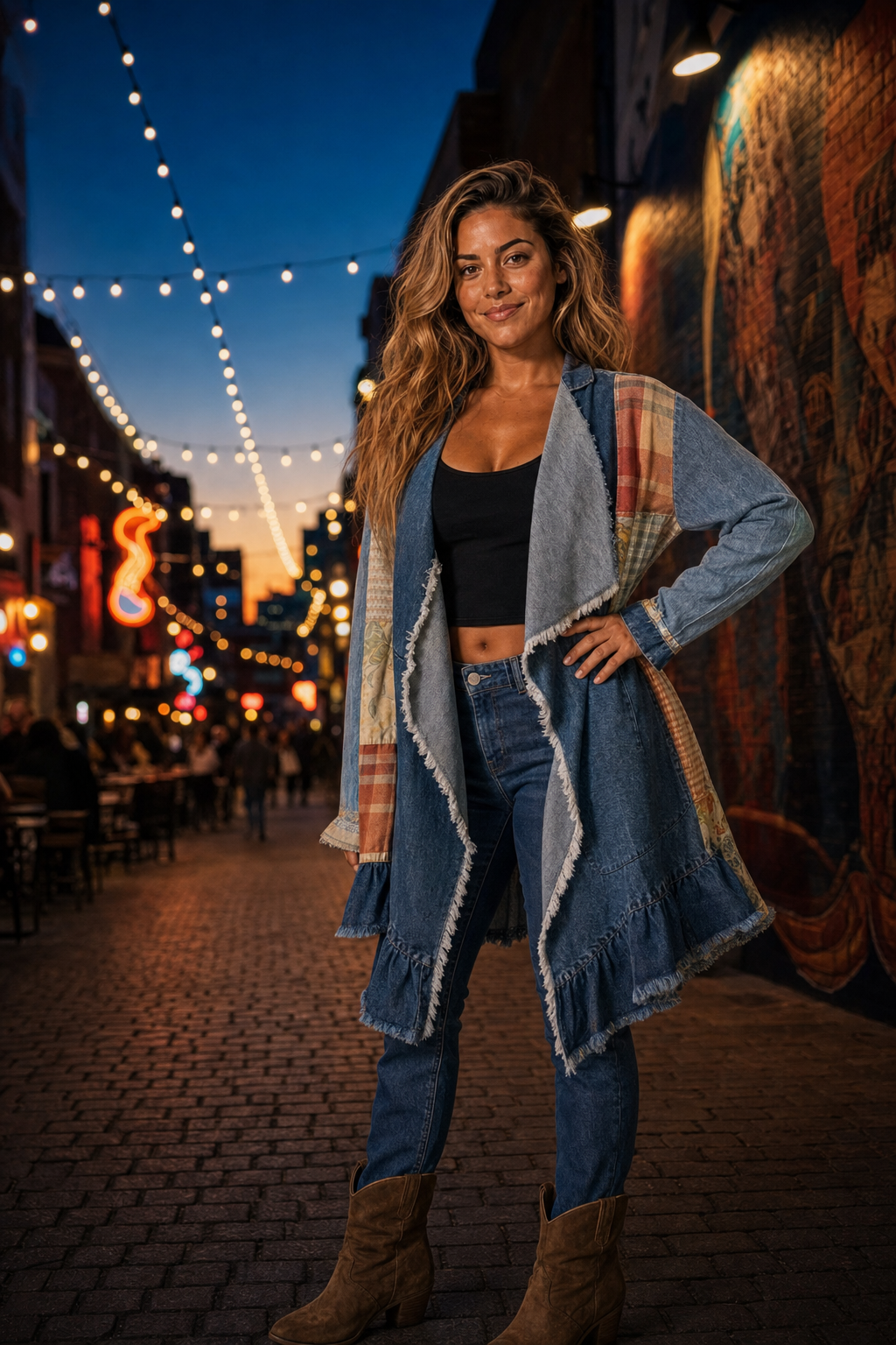 Patchwork Denim Frayed Cardigan