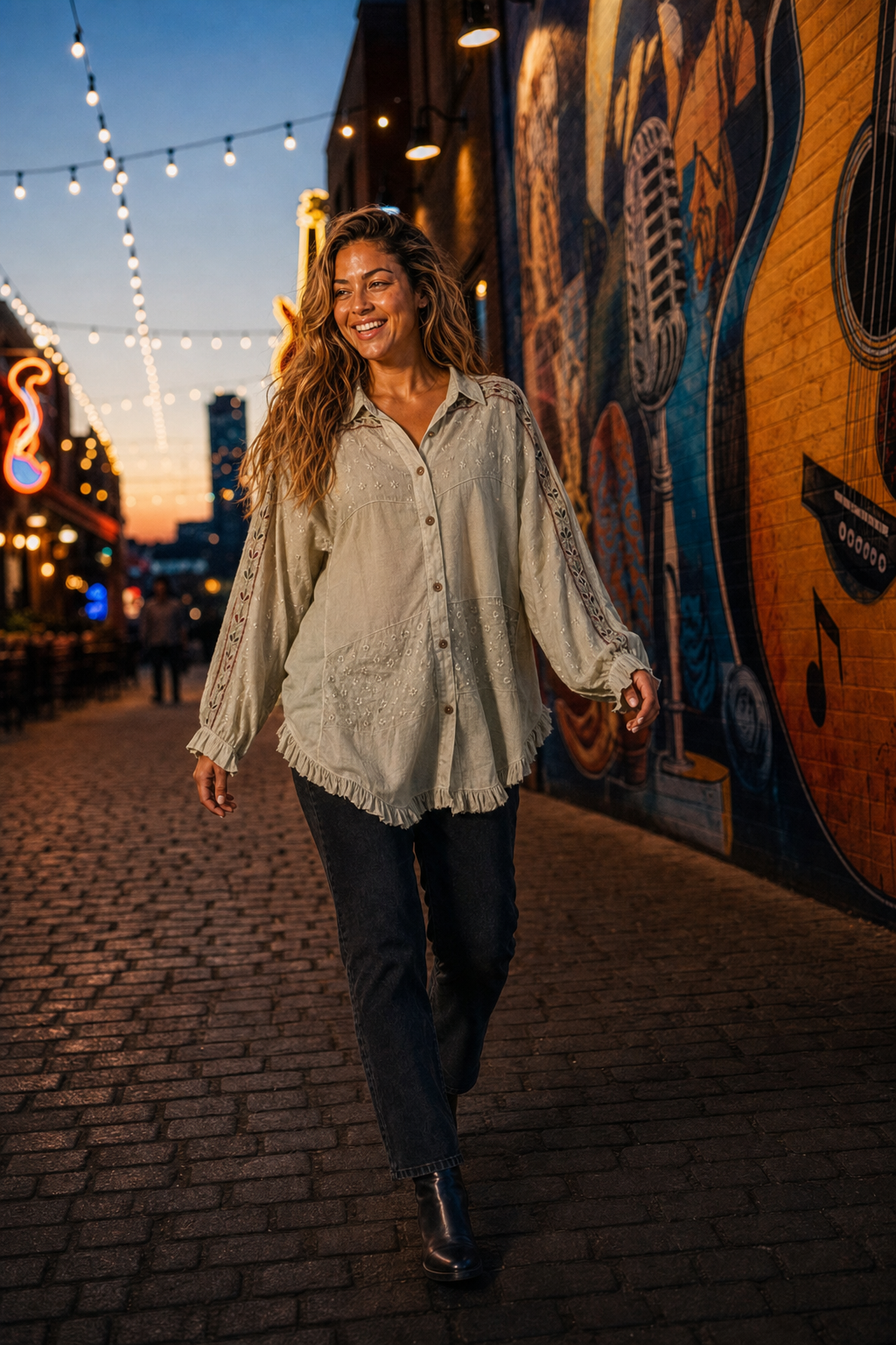 23374 Embroidered Boho Button-Down Blouse